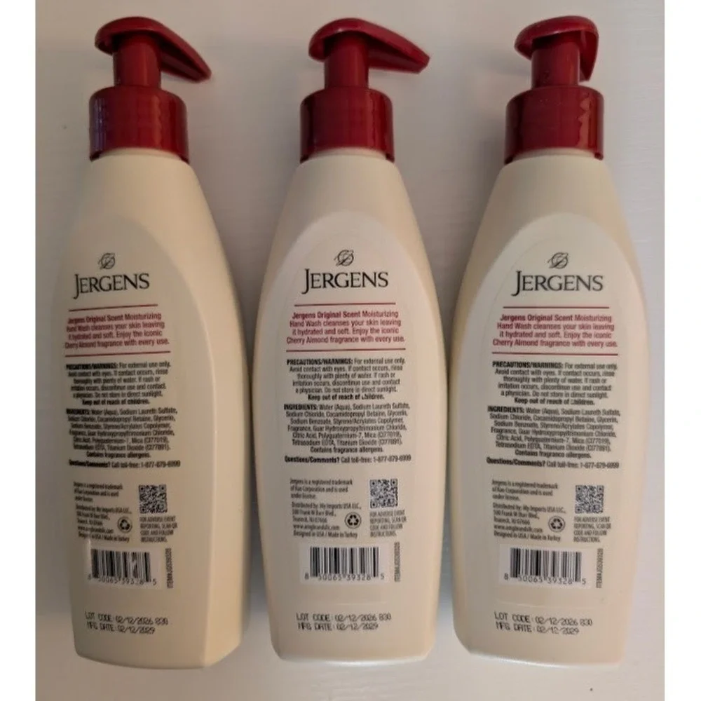 3 Pack Jergens Original Cherry Almond Moisturizing Hand Wash Soap Pump 8.45 oz